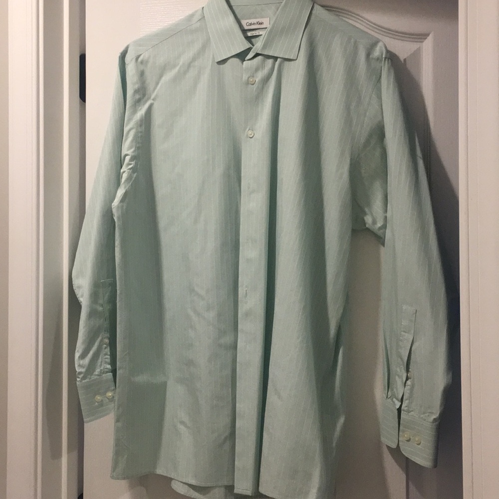 Calvin Klein mint green&white stripe men's shirt